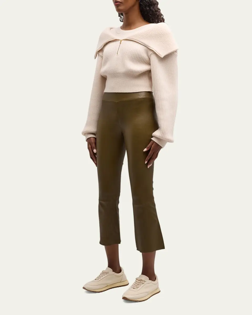 SPRWMN High-Waist Flare-Leg Cropped Leather Leggings | Thumbnail 4 SPRWMN High-Waist Flare-Leg Cropped Leather Leggings | Thumbnail 4