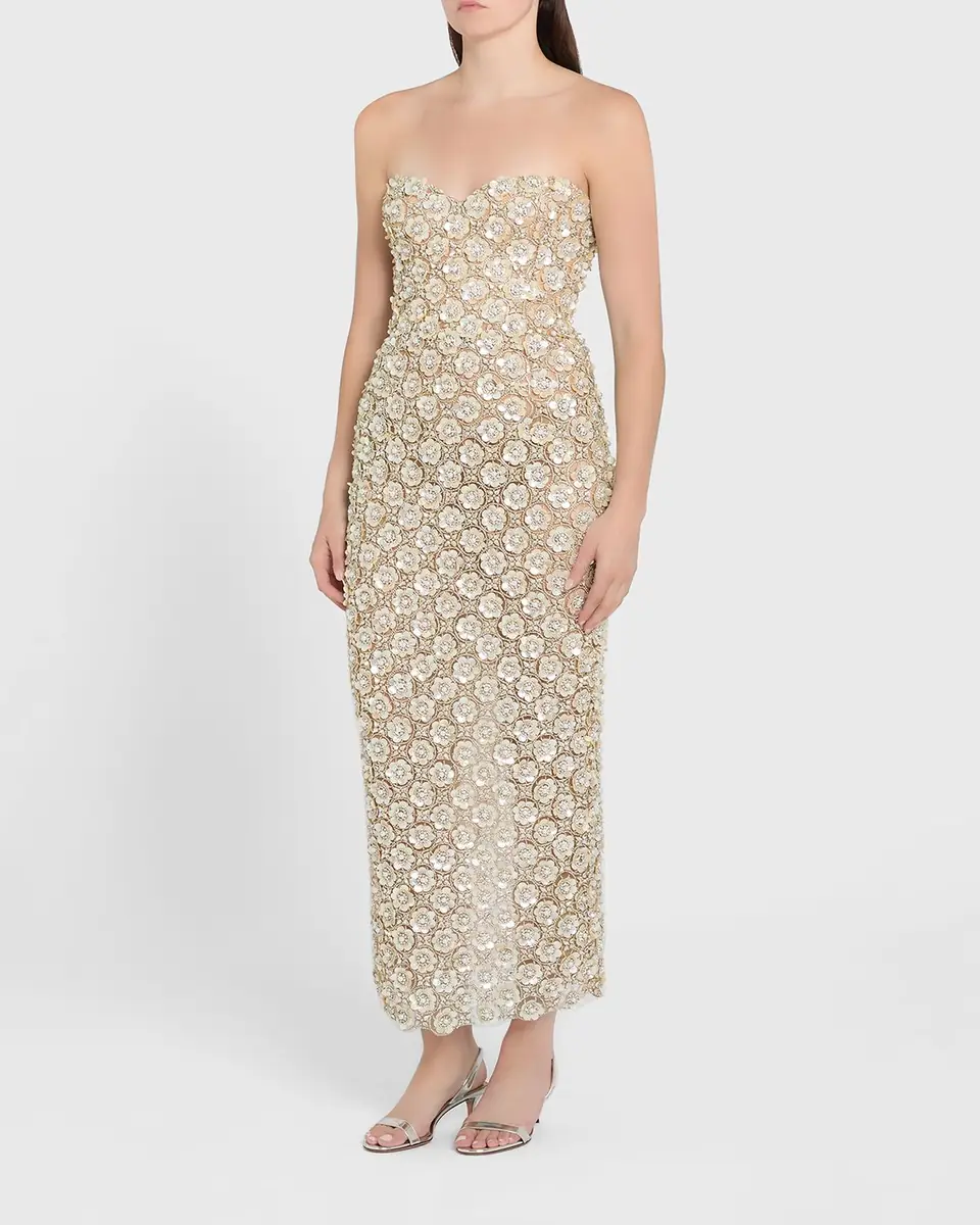 Oscar de la Renta Sweetheart Strapless Pearly Embroidered Column Gown | Thumbnail 3 Oscar de la Renta Sweetheart Strapless Pearly Embroidered Column Gown | Thumbnail 3