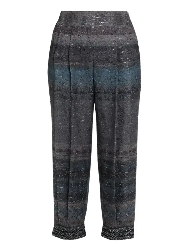 Embroidered Geo-Print Wook Straight-Leg Crop Trousers