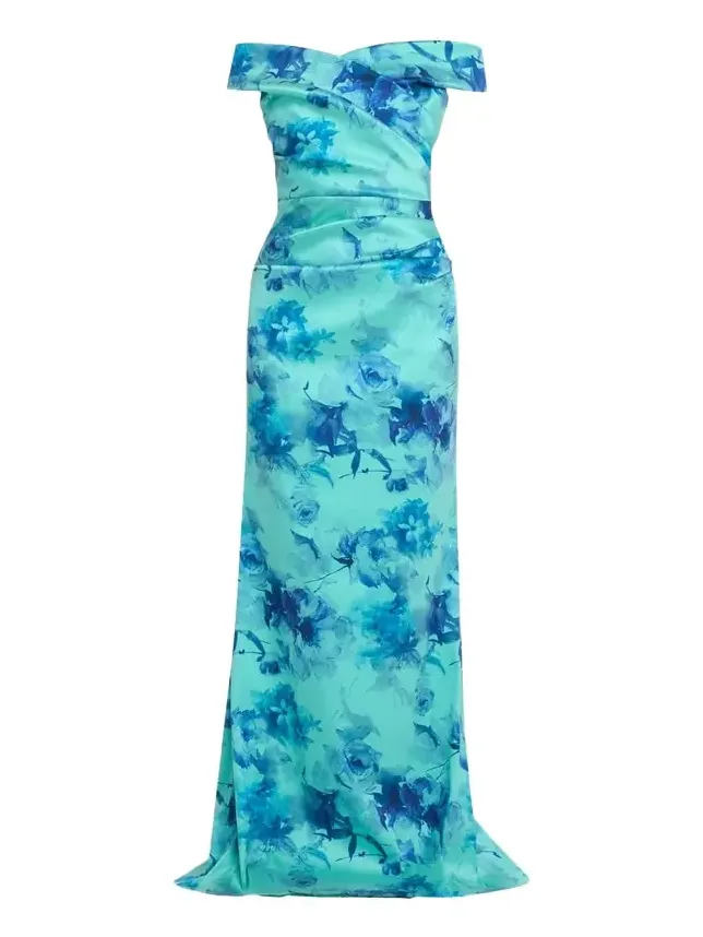 Off-Shoulder Floral Gazar Column Gown Off-Shoulder Floral Gazar Column Gown