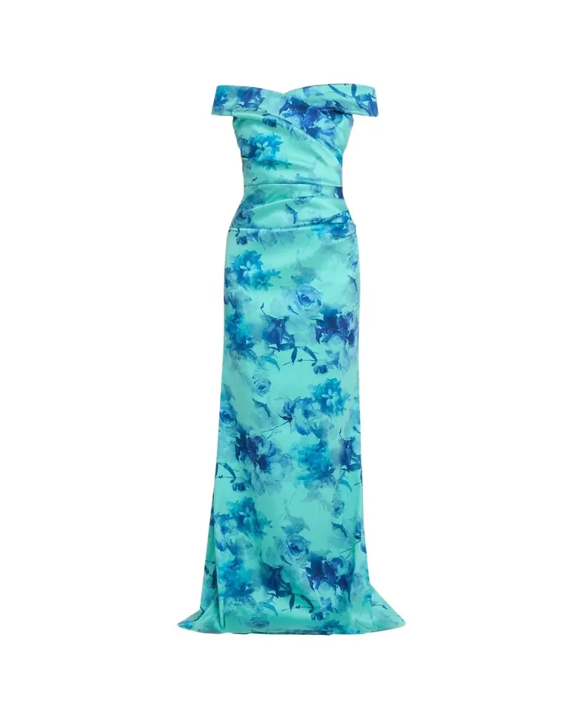 Rickie Freeman for Teri Jon Off-Shoulder Floral Gazar Column Gown | Image 1 Rickie Freeman for Teri Jon Off-Shoulder Floral Gazar Column Gown | Image 1