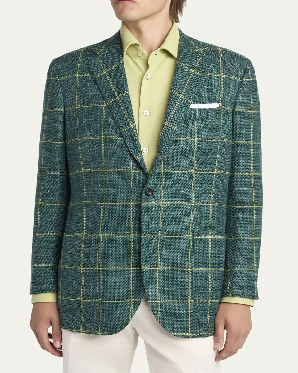 Kiton Men's Windowpane Check Single-Breasted Sport Coat | Thumbnail 4