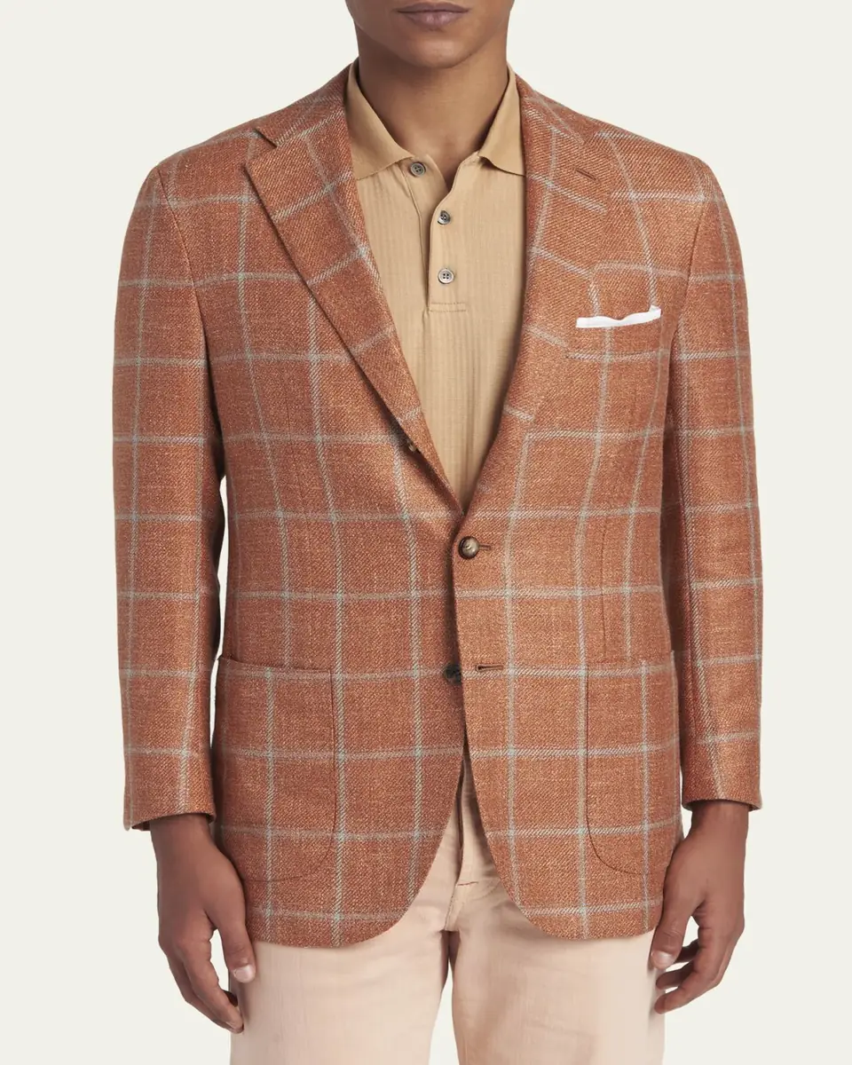 Kiton Men's Windowpane Check Single-Breasted Sport Coat | Thumbnail 4 Kiton Men's Windowpane Check Single-Breasted Sport Coat | Thumbnail 4