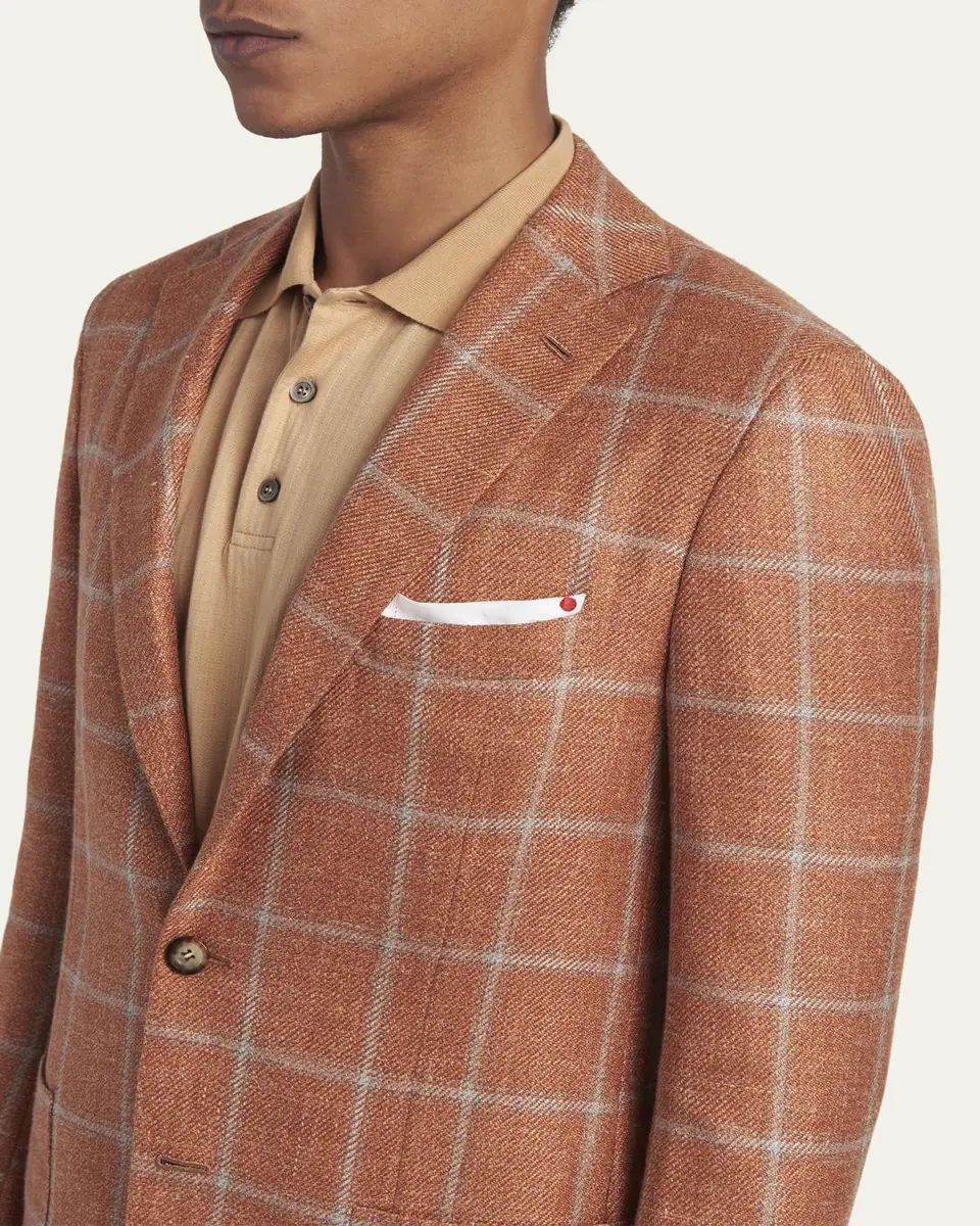 Kiton Men's Windowpane Check Single-Breasted Sport Coat | Thumbnail 5 Kiton Men's Windowpane Check Single-Breasted Sport Coat | Thumbnail 5