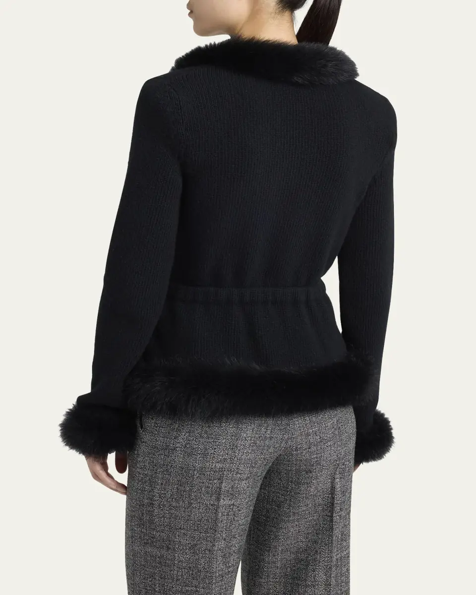 Valentino Garavani Sheep Shearling-Trim Cashmere Knit Jacket | Thumbnail 3 Valentino Garavani Sheep Shearling-Trim Cashmere Knit Jacket | Thumbnail 3