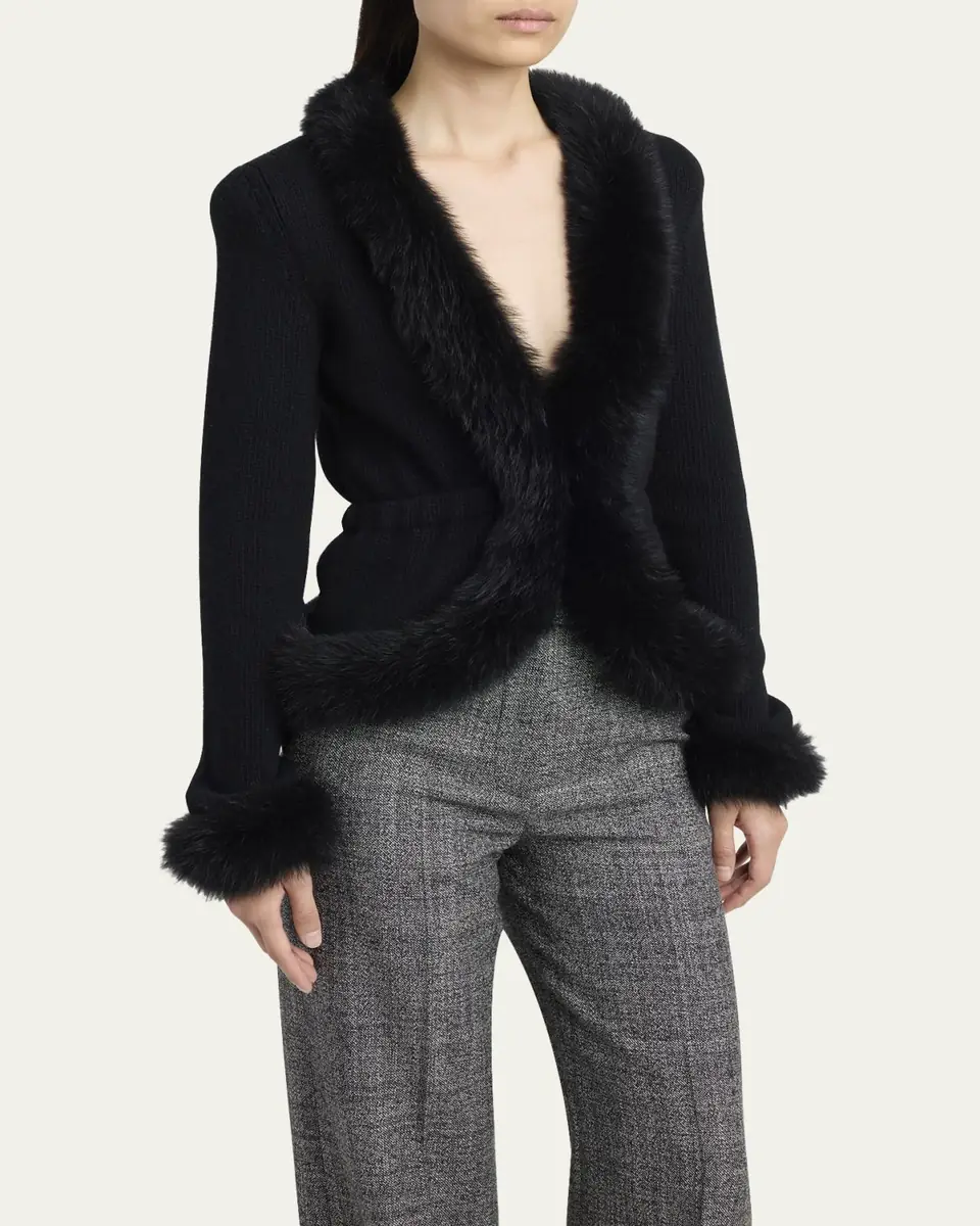 Valentino Garavani Sheep Shearling-Trim Cashmere Knit Jacket | Thumbnail 4 Valentino Garavani Sheep Shearling-Trim Cashmere Knit Jacket | Thumbnail 4