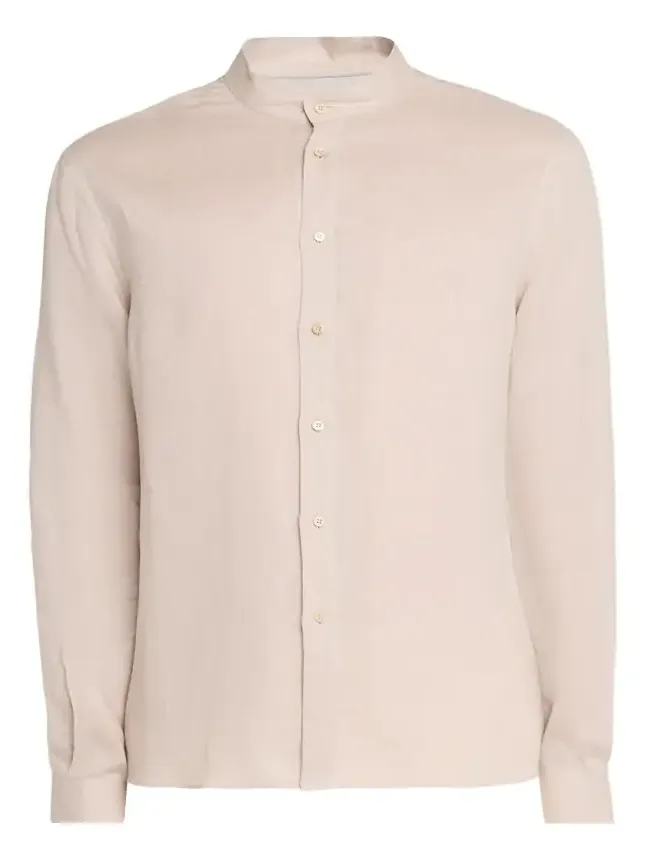 Brunello Cucinelli Men's Linen and Cotton Band Collar Button-Down Shirt