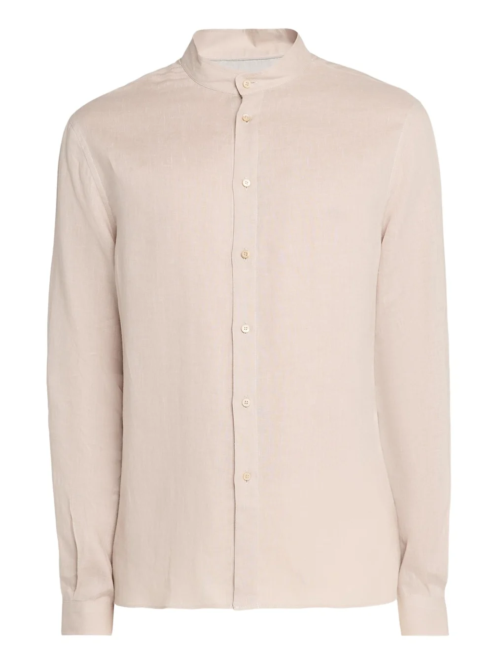 Men's Linen and Cotton Band Collar Button-Down Shirt