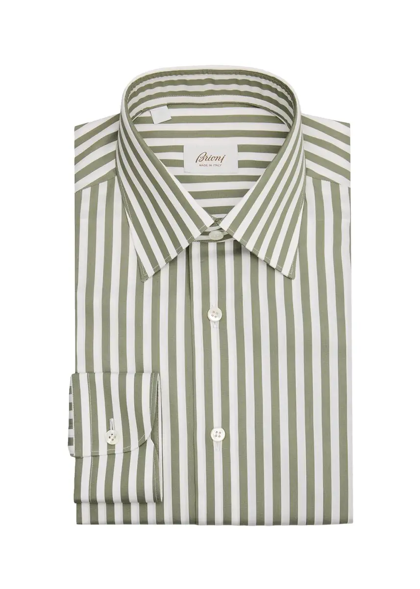 Brioni Men's Cotton Candy Stripe Point Collar Dress Shirt | Thumbnail 3