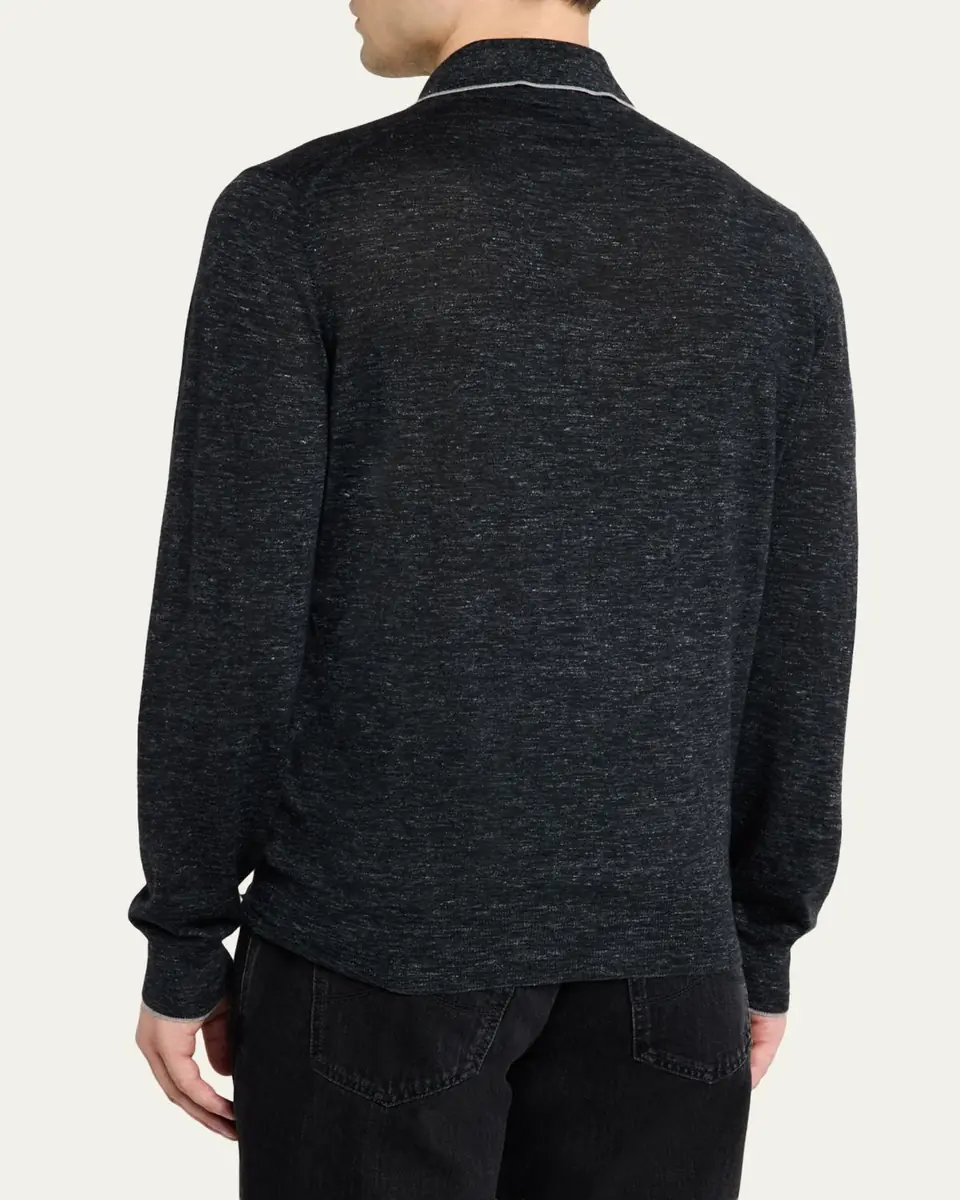 Brunello Cucinelli Men's Cashmere Tipped-Collar Polo Sweater | Thumbnail 3 Brunello Cucinelli Men's Cashmere Tipped-Collar Polo Sweater | Thumbnail 3