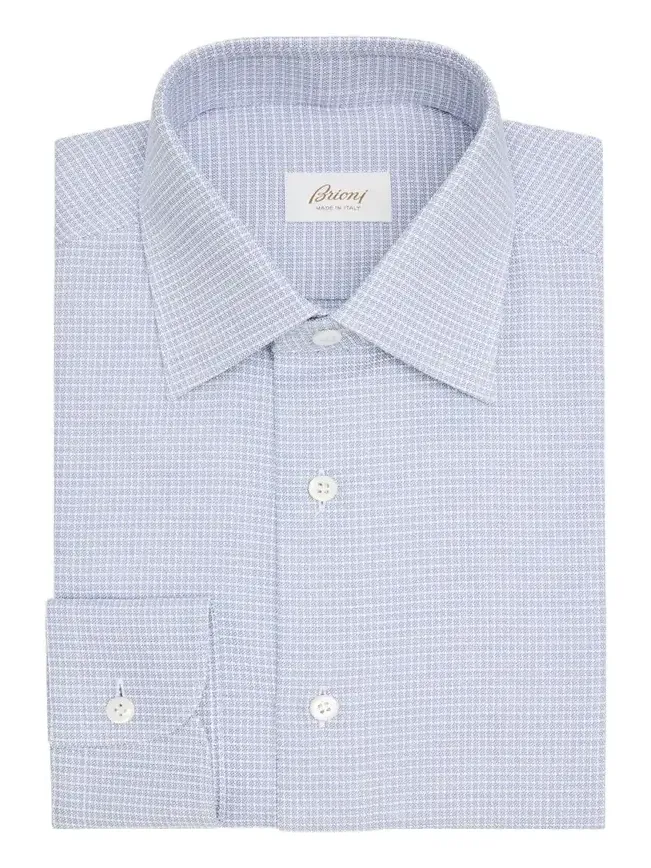 Brioni Men's Cotton Textured-Check Point Collar Dress Shirt