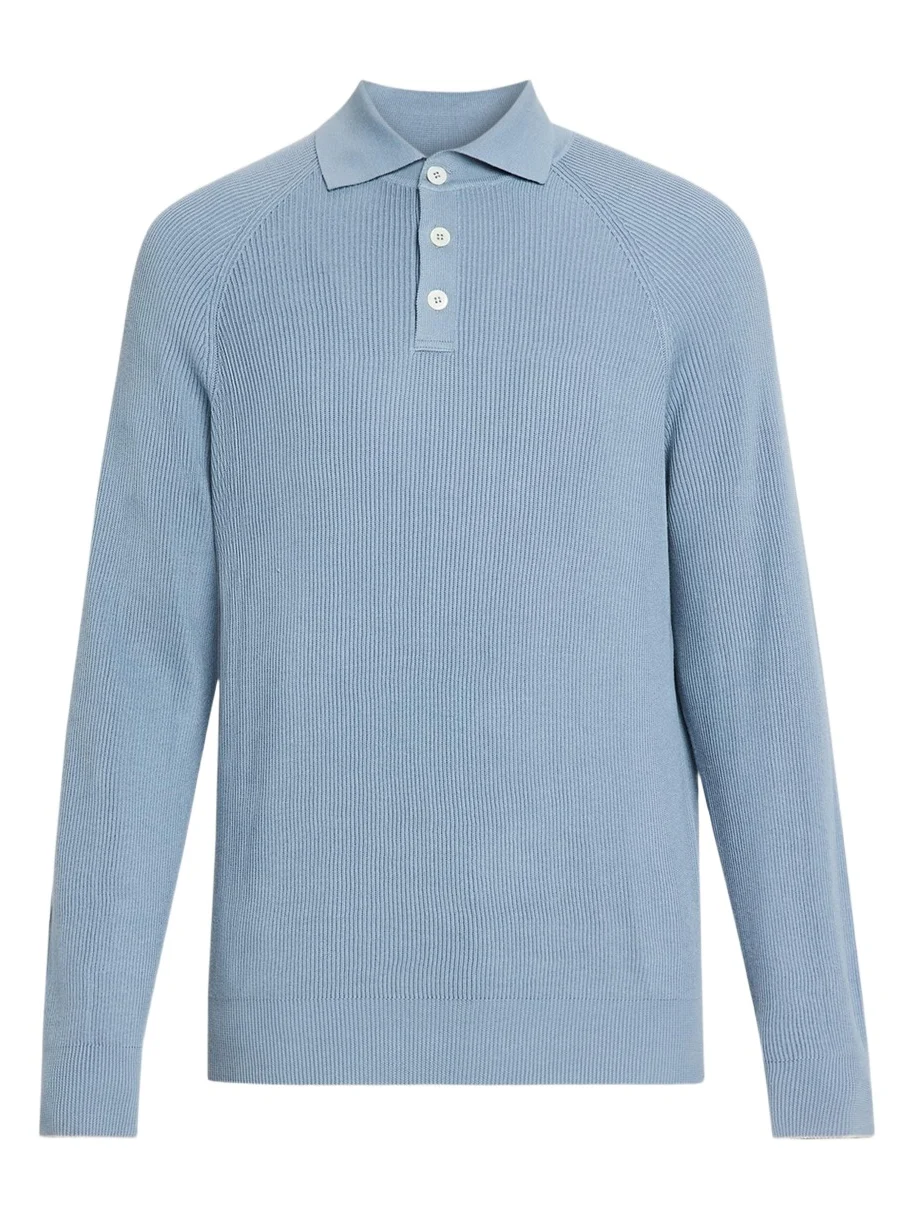 Brunello Cucinelli Men's Cotton English Rib Knit Polo Sweater