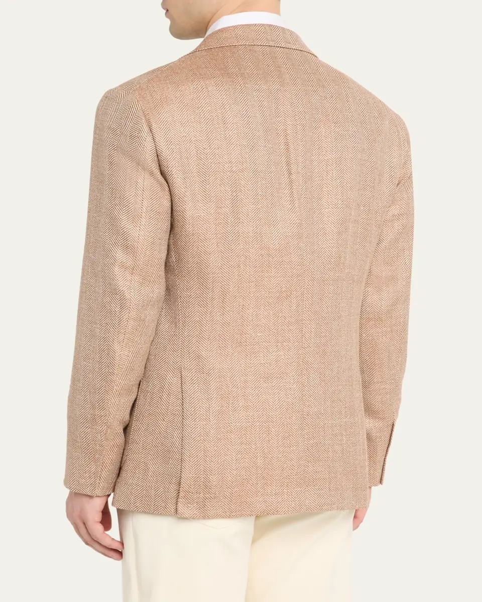 Brunello Cucinelli Men's Wool, Silk and Linen Herringbone Suit Jacket | Thumbnail 3 Brunello Cucinelli Men's Wool, Silk and Linen Herringbone Suit Jacket | Thumbnail 3