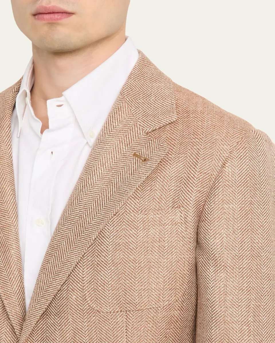 Brunello Cucinelli Men's Wool, Silk and Linen Herringbone Suit Jacket | Thumbnail 5 Brunello Cucinelli Men's Wool, Silk and Linen Herringbone Suit Jacket | Thumbnail 5