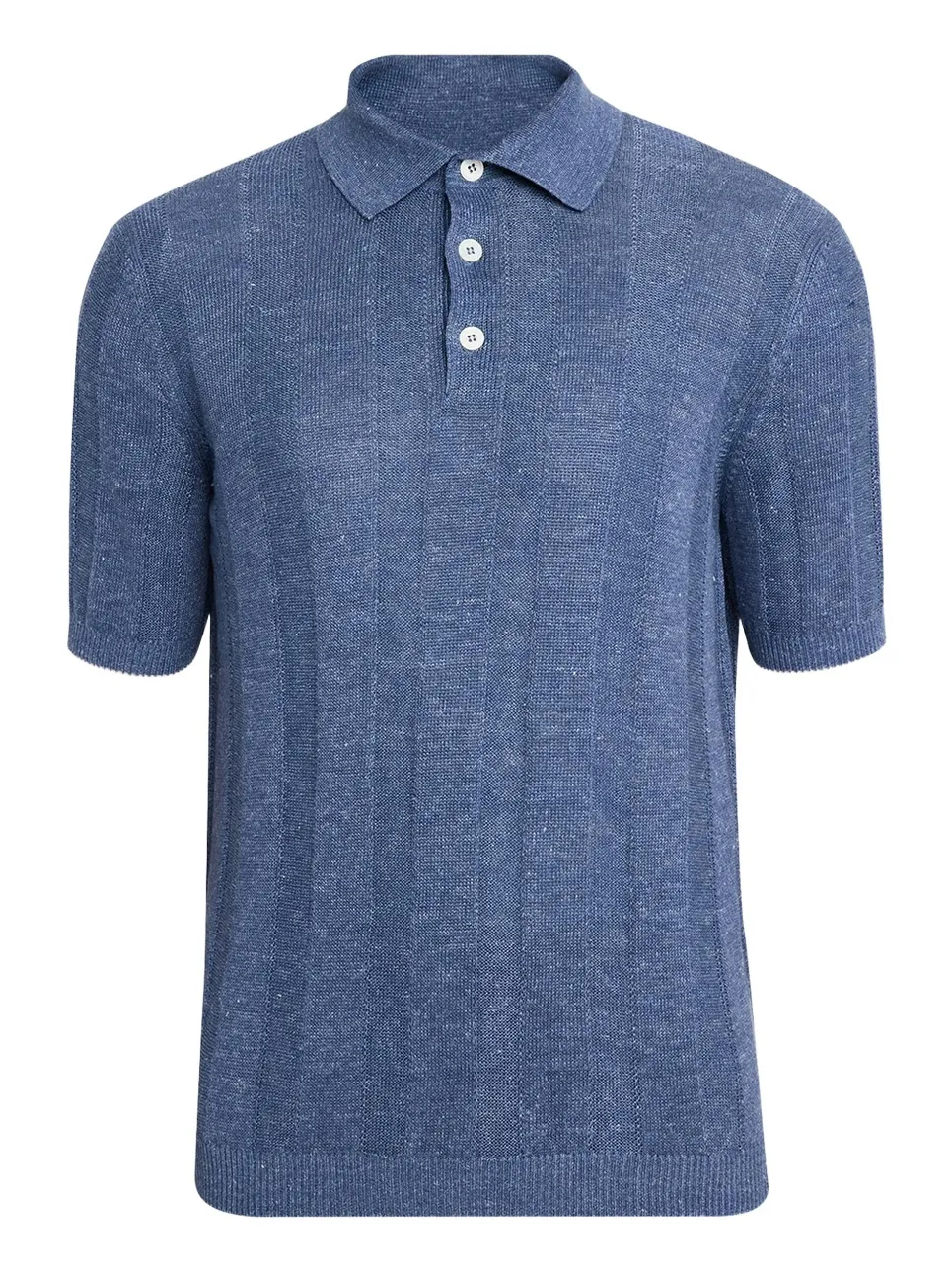 Men's Linen and Cotton Ribbed Short-Sleeve Polo Sweater