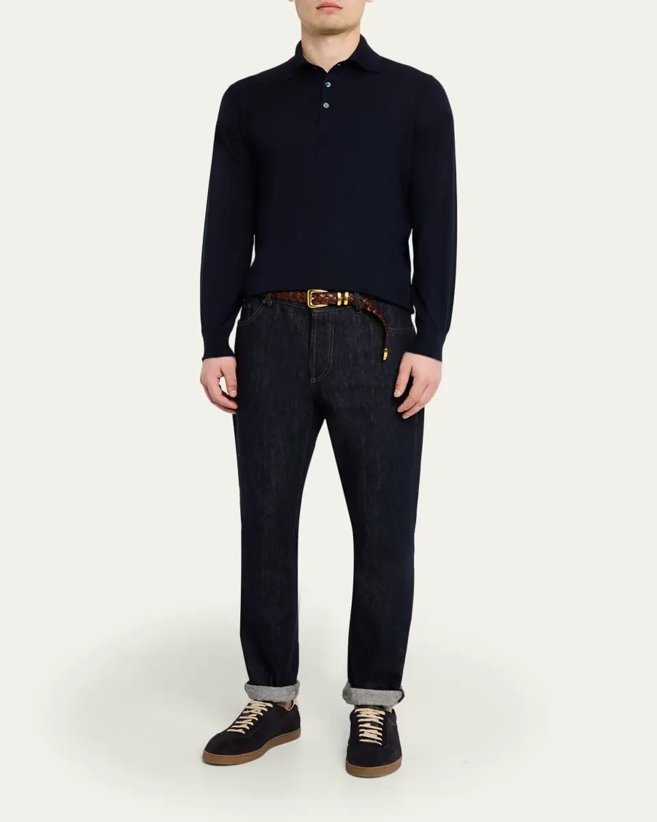 Brunello Cucinelli Men's Cashmere Knit Polo Sweater | Thumbnail 2 Brunello Cucinelli Men's Cashmere Knit Polo Sweater | Thumbnail 2