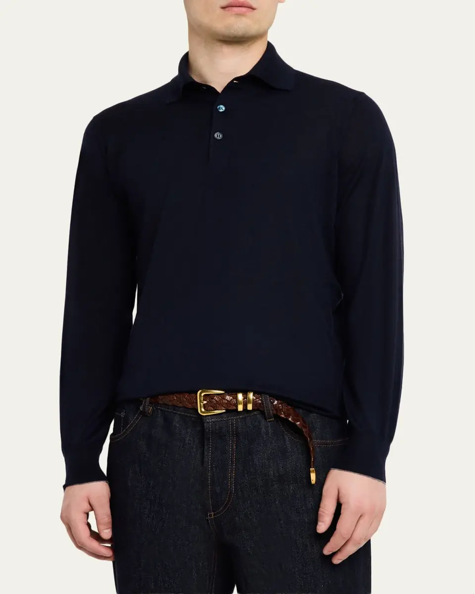 Brunello Cucinelli Men's Cashmere Knit Polo Sweater | Thumbnail 4 Brunello Cucinelli Men's Cashmere Knit Polo Sweater | Thumbnail 4