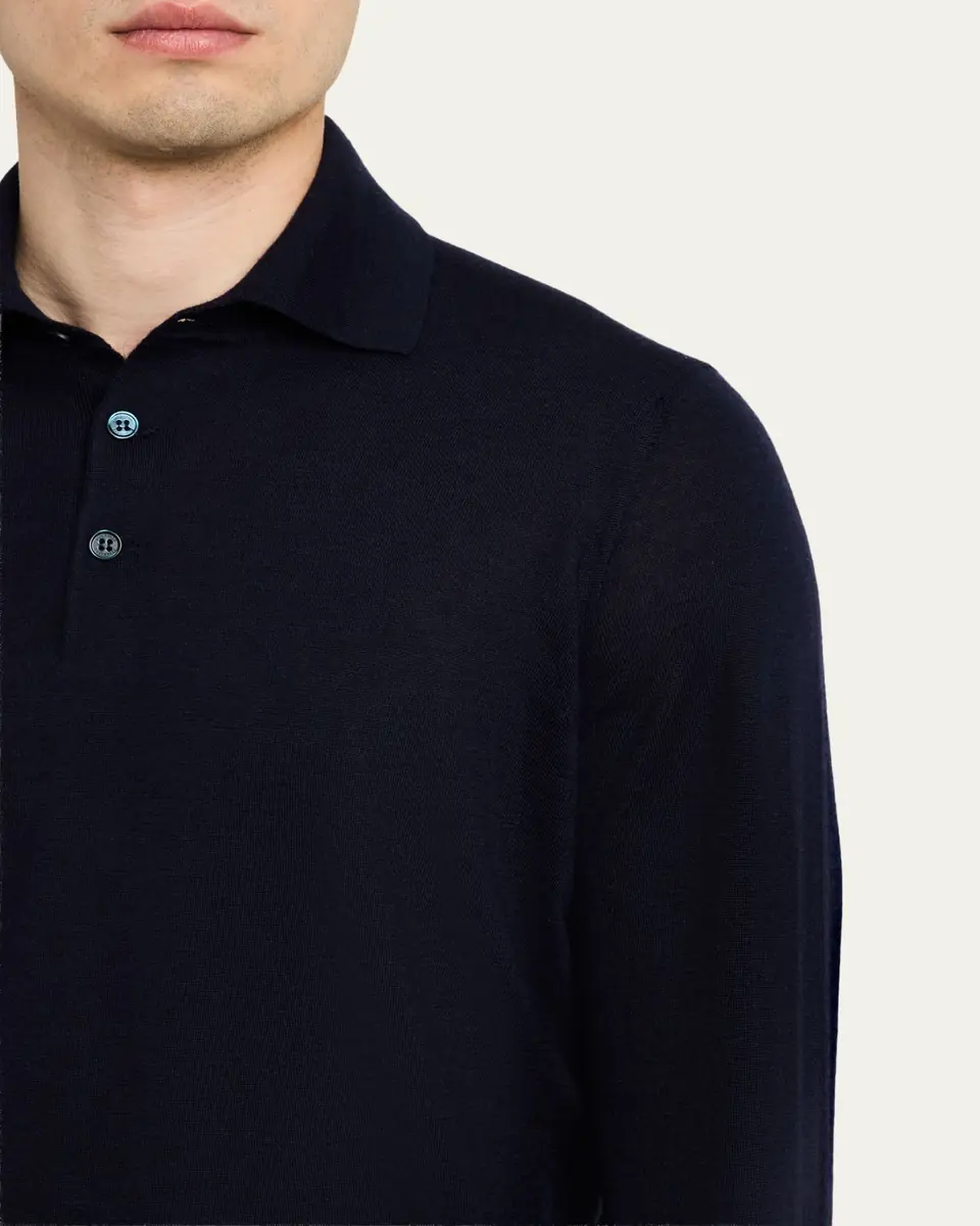 Brunello Cucinelli Men's Cashmere Knit Polo Sweater | Thumbnail 5 Brunello Cucinelli Men's Cashmere Knit Polo Sweater | Thumbnail 5