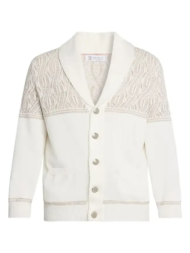 Brunello Cucinelli Men's Cotton Cable Knit Shawl Cardigan
