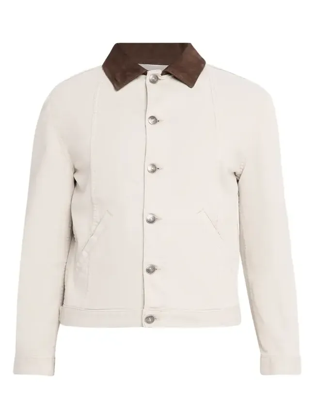 Brunello Cucinelli Men's Garment-Dyed Denim Leather-Collar Shirt Jacket