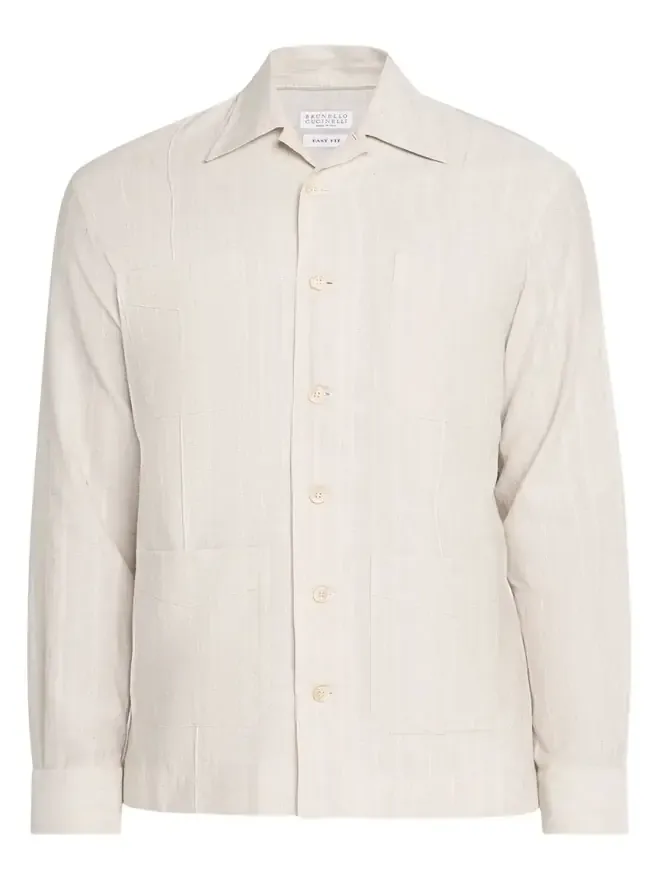 Men's Cotton and Linen Stripe Button-Down Shirt Men's Cotton and Linen Stripe Button-Down Shirt