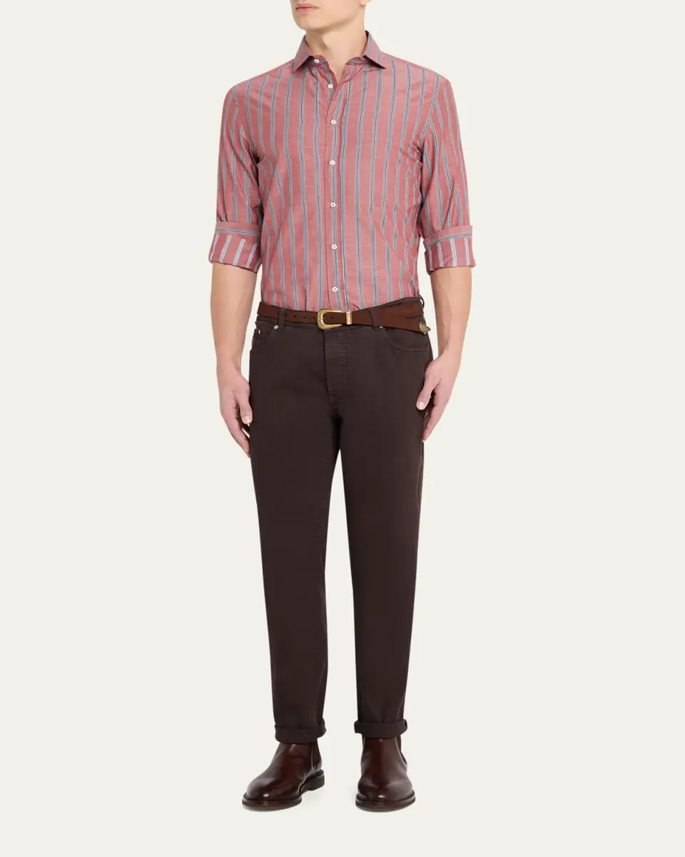Brunello Cucinelli Men's Cotton Multi-Stripe Button-Down Shirt | Thumbnail 2 Brunello Cucinelli Men's Cotton Multi-Stripe Button-Down Shirt | Thumbnail 2