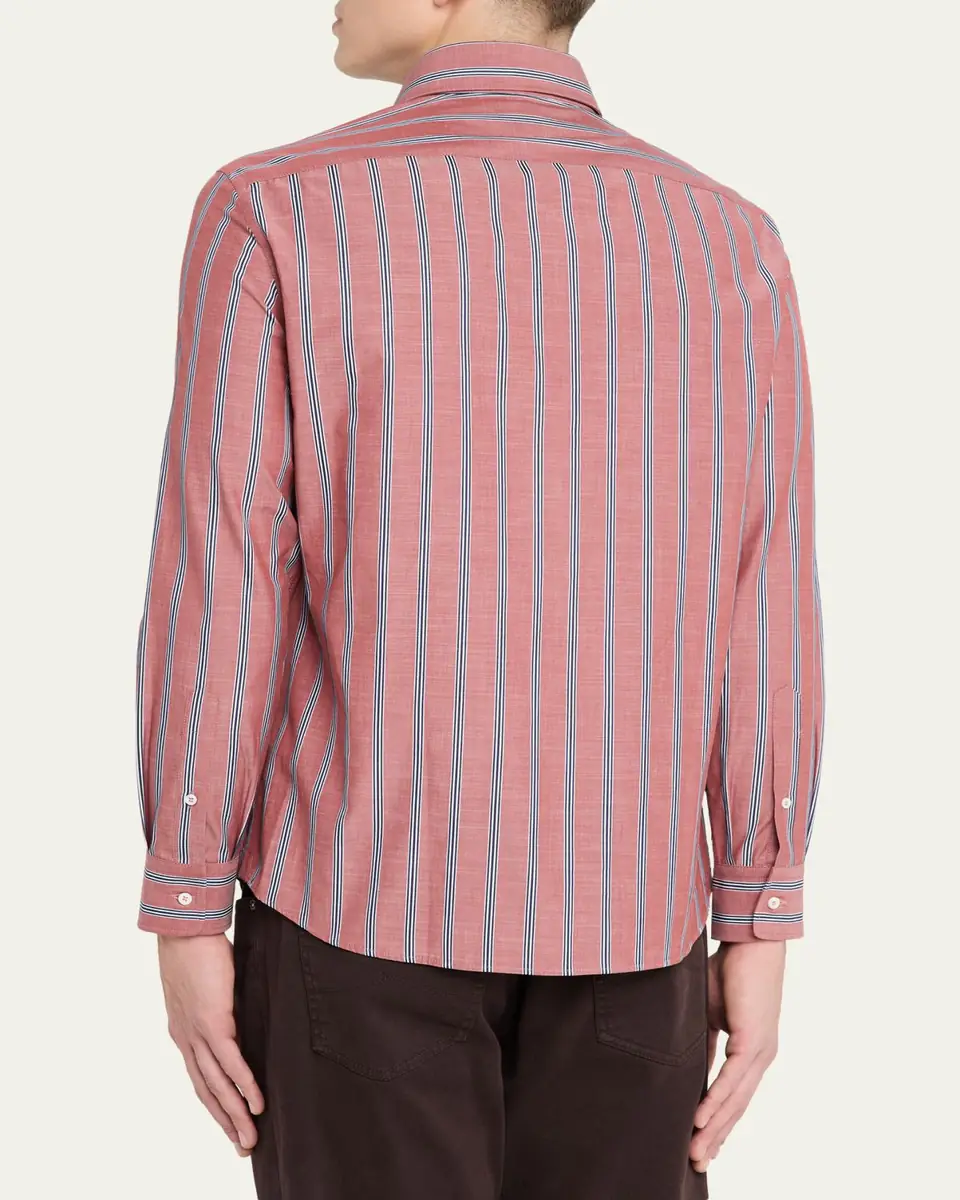 Brunello Cucinelli Men's Cotton Multi-Stripe Button-Down Shirt | Thumbnail 3 Brunello Cucinelli Men's Cotton Multi-Stripe Button-Down Shirt | Thumbnail 3