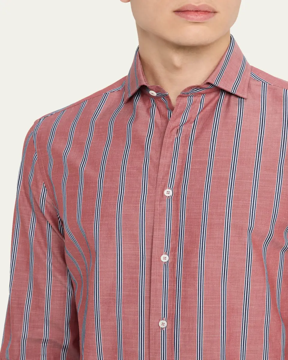 Brunello Cucinelli Men's Cotton Multi-Stripe Button-Down Shirt | Thumbnail 5 Brunello Cucinelli Men's Cotton Multi-Stripe Button-Down Shirt | Thumbnail 5