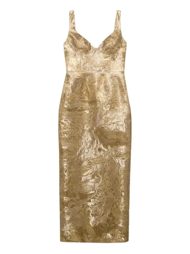 Viella Sleeveless Metallic Jacquard Column Gown