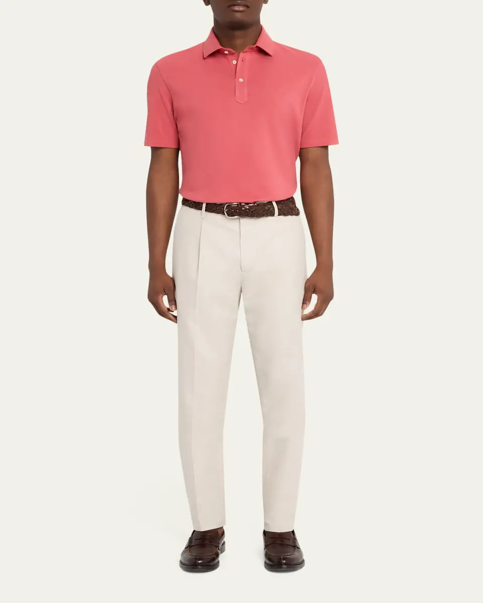 Brunello Cucinelli Men's Cotton and Linen Leisure-Fit Pleated Trousers | Thumbnail 2 Brunello Cucinelli Men's Cotton and Linen Leisure-Fit Pleated Trousers | Thumbnail 2