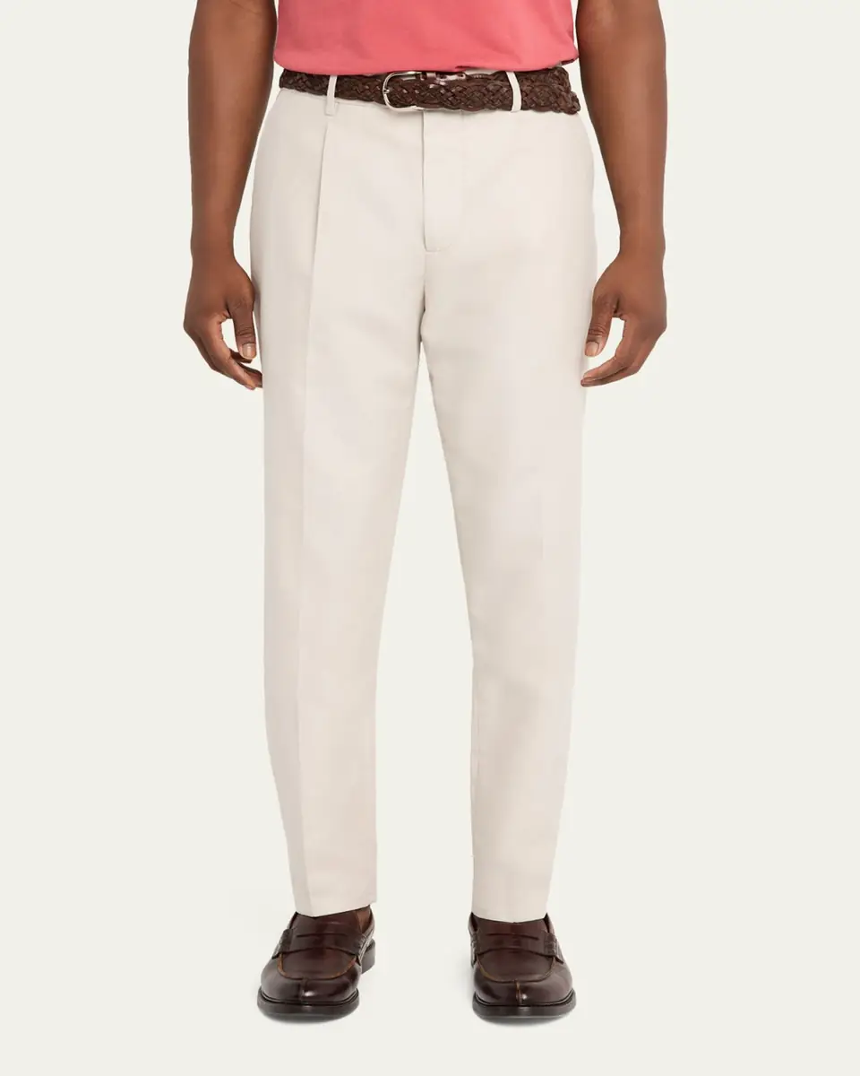 Brunello Cucinelli Men's Cotton and Linen Leisure-Fit Pleated Trousers | Thumbnail 4 Brunello Cucinelli Men's Cotton and Linen Leisure-Fit Pleated Trousers | Thumbnail 4