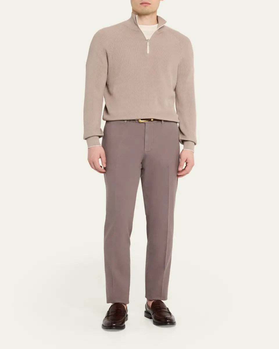 Brunello Cucinelli Men's Cotton English Rib Half-Zip Sweater | Thumbnail 2 Brunello Cucinelli Men's Cotton English Rib Half-Zip Sweater | Thumbnail 2