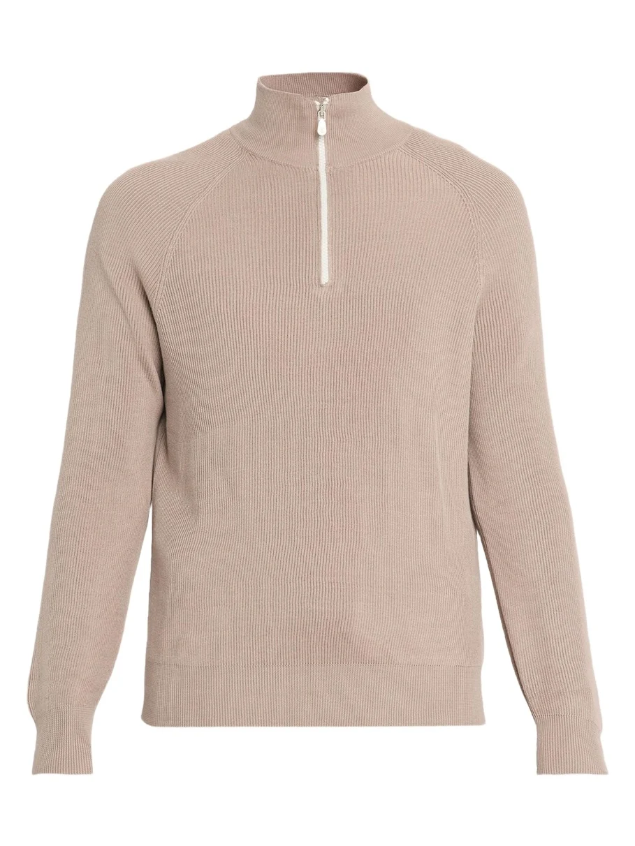 Brunello Cucinelli Men's Cotton English Rib Half-Zip Sweater