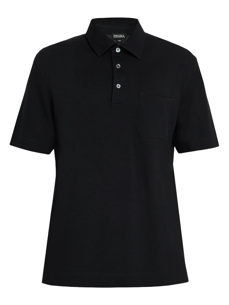 Men's Cotton Polo Shirt with Leather-Trim Pocket Men's Cotton Polo Shirt with Leather-Trim Pocket