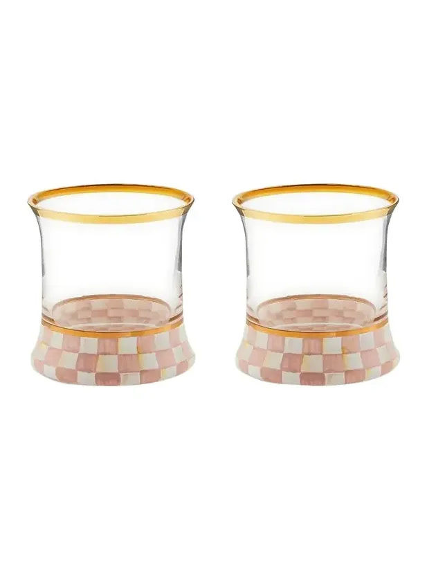 MacKenzie-Childs Rosy Check Tumbler Glasses, Set of 2