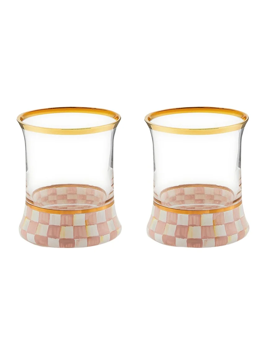 MacKenzie-Childs Rosy Check Tumbler Glasses, Set of 2