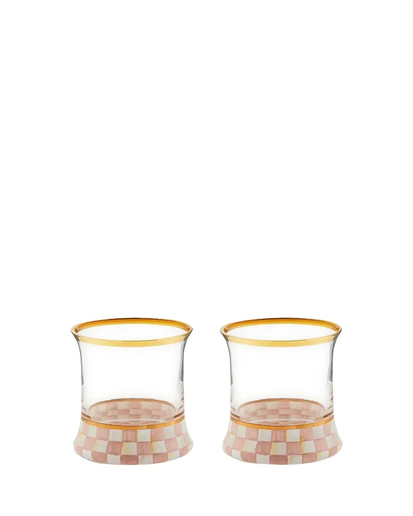 MacKenzie-Childs Rosy Check Tumbler Glasses, Set of 2