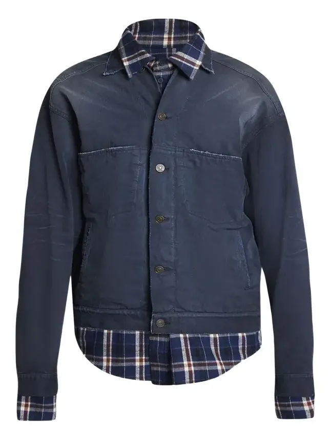 Men's Patched Denim Mixed-Media Shirt Jacket