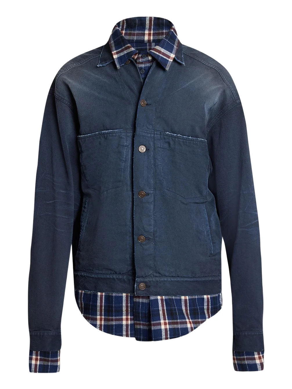 Balenciaga Men's Patched Denim Mixed-Media Shirt Jacket