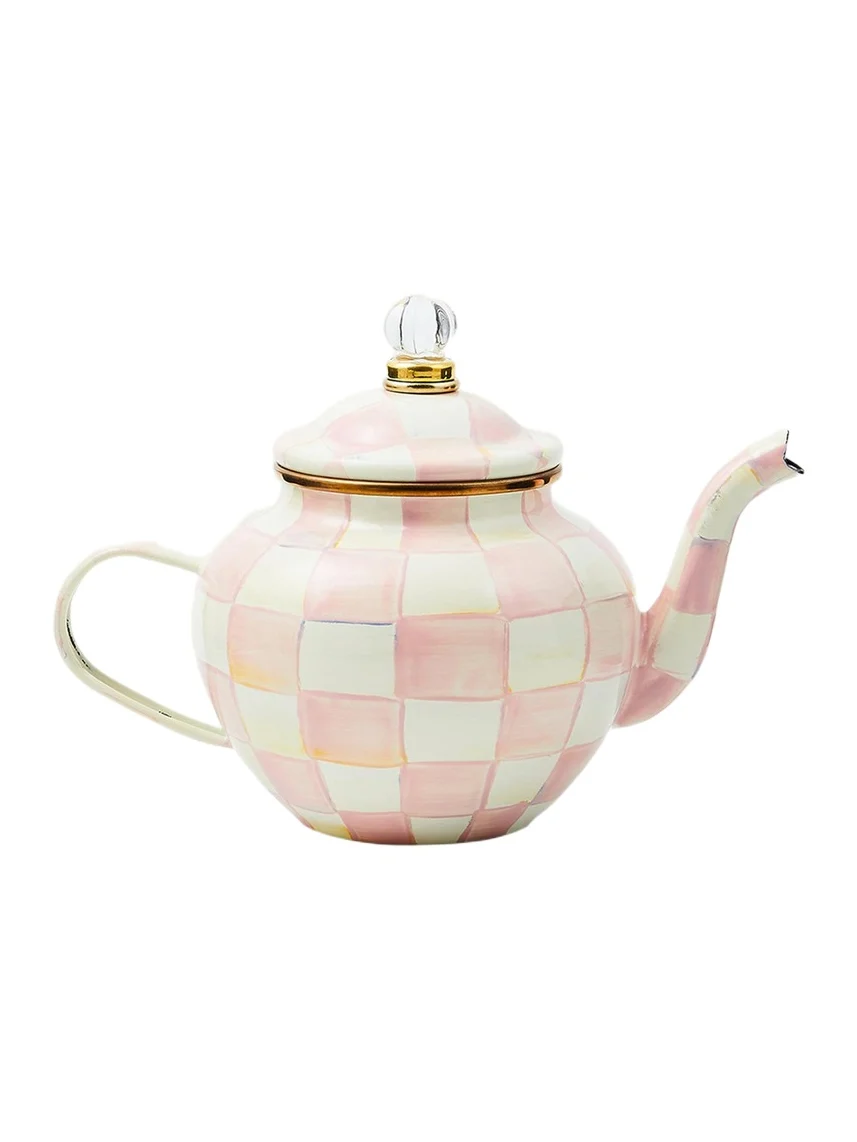 MacKenzie-Childs Rosy Check Enamel Teapot, 4 Cup