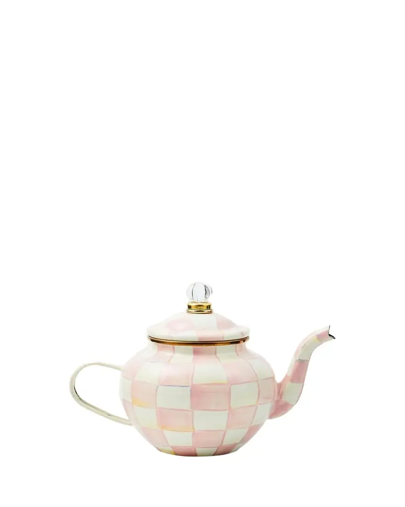 MacKenzie-Childs Rosy Check Enamel Teapot, 4 Cup | Image 1 MacKenzie-Childs Rosy Check Enamel Teapot, 4 Cup | Image 1