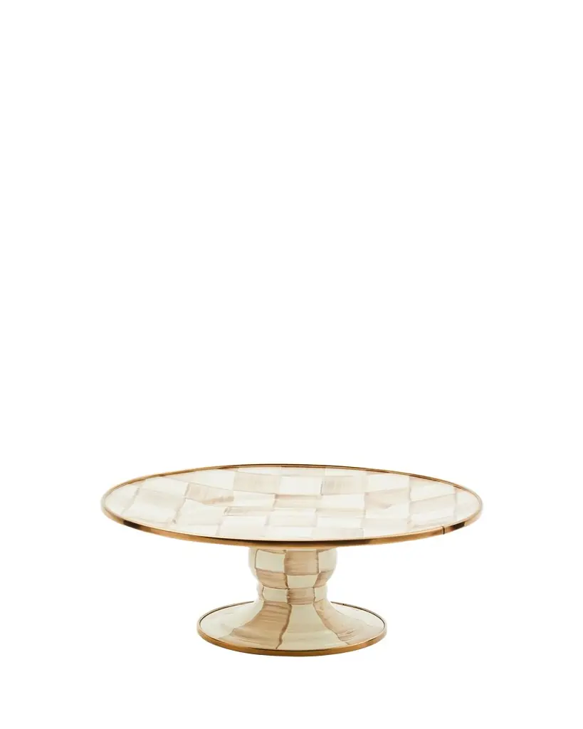 MacKenzie-Childs Mocha Check Mini Pedestal Platter | Image 1 MacKenzie-Childs Mocha Check Mini Pedestal Platter | Image 1