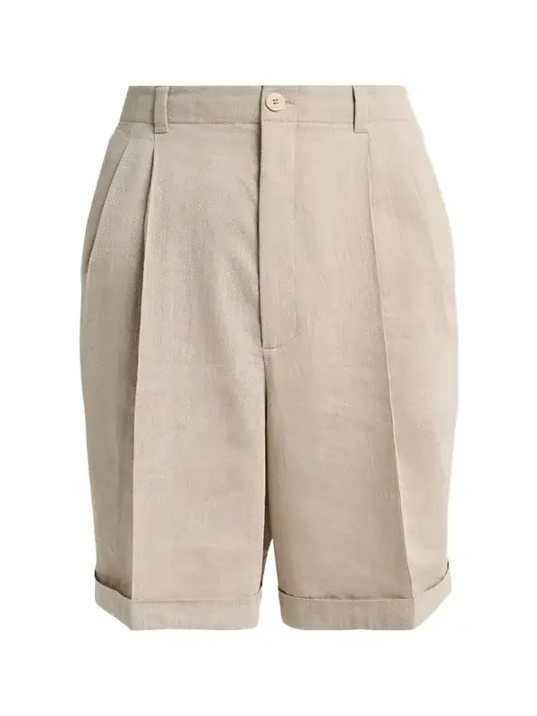 Men's Herringbone Linen-Blend Pleated Shorts Men's Herringbone Linen-Blend Pleated Shorts