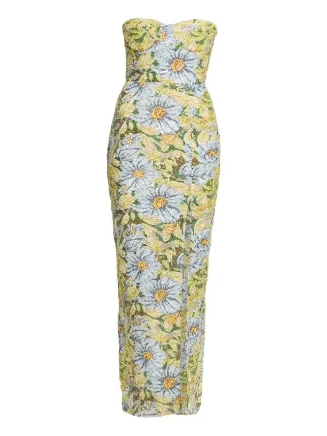 Bronx and Banco Veronica Strapless Floral Sequin Column Gown