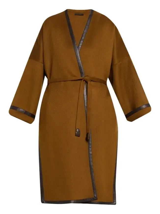 Leather-Trim Cashmere Oversized Wrap Coat