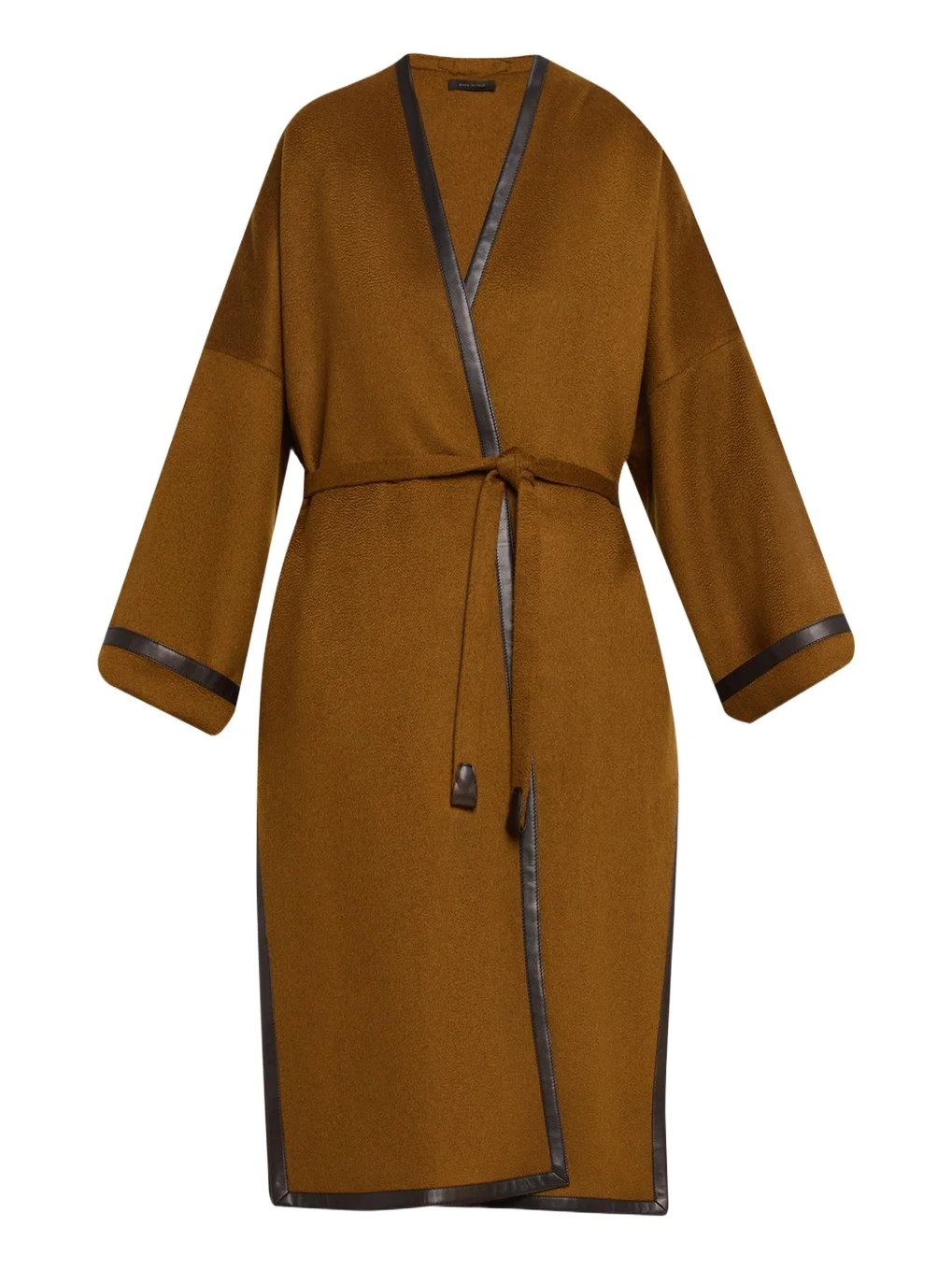 Brioni Leather-Trim Cashmere Oversized Wrap Coat