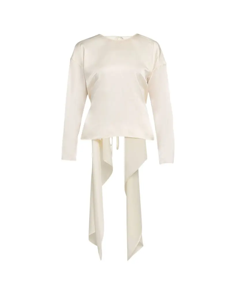 Draped Long-Sleeve Silk Scarf Top Draped Long-Sleeve Silk Scarf Top