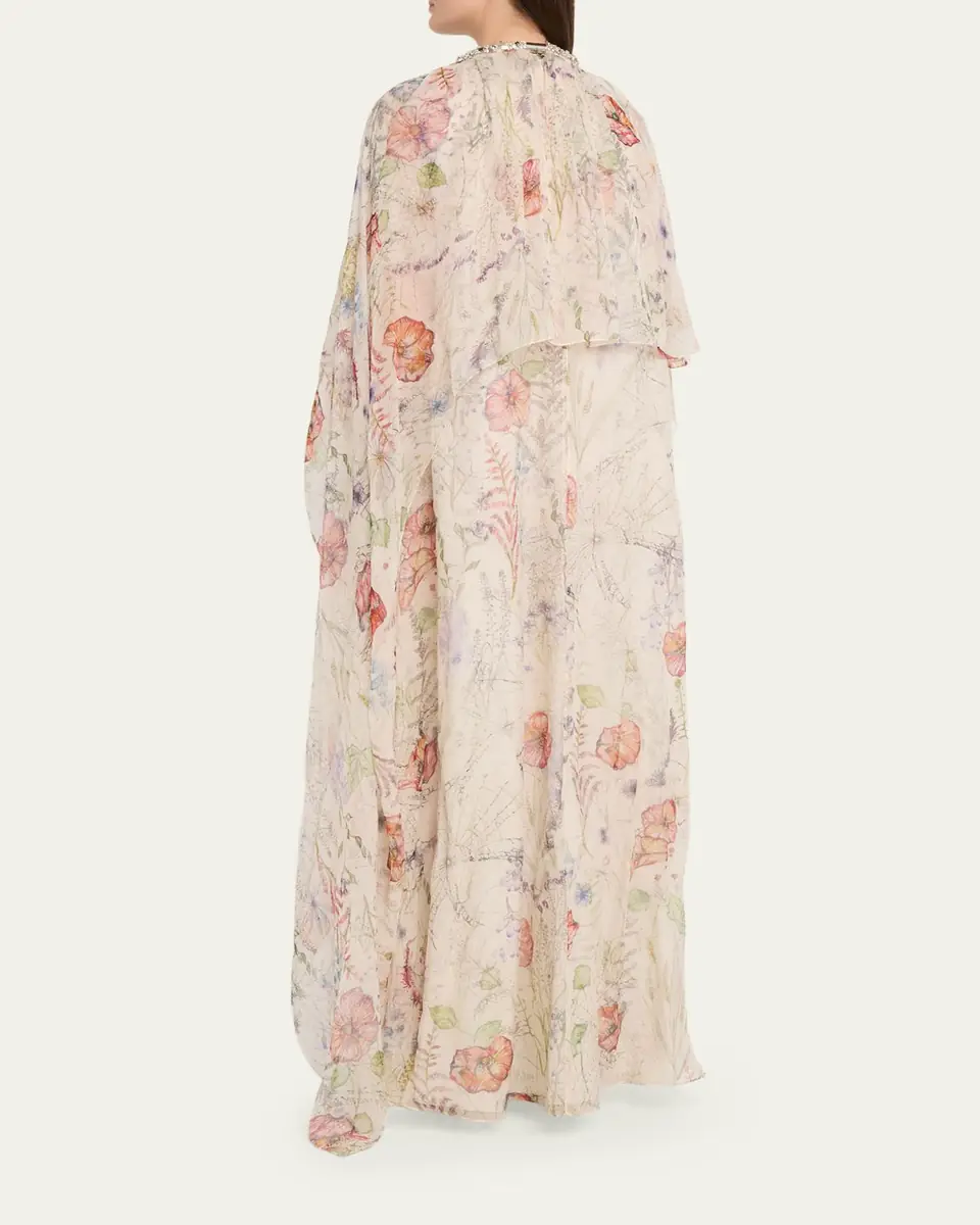 Alexander McQueen Crystal Meadow Floral-Print Asymmetric Cape Gown | Thumbnail 3 Alexander McQueen Crystal Meadow Floral-Print Asymmetric Cape Gown | Thumbnail 3