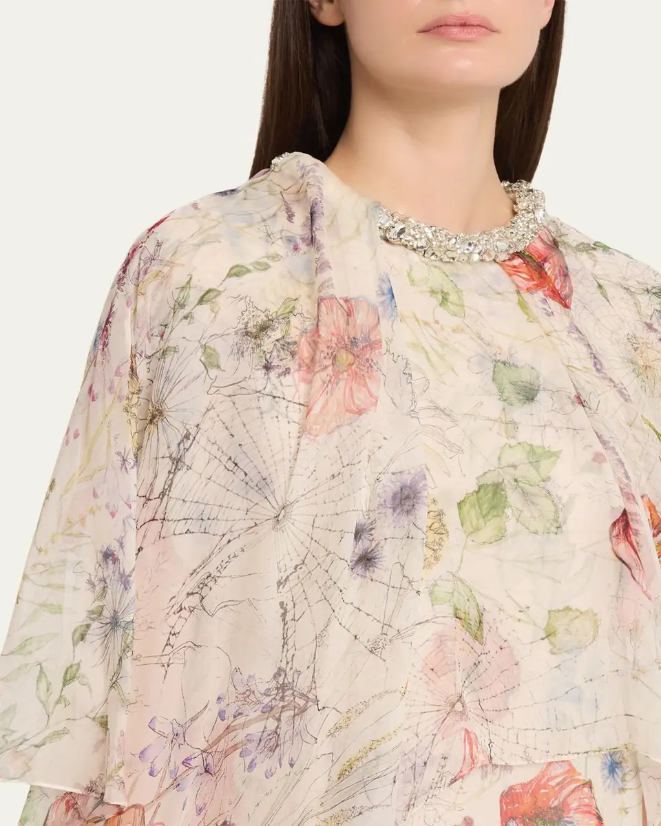 Alexander McQueen Crystal Meadow Floral-Print Asymmetric Cape Gown | Thumbnail 5 Alexander McQueen Crystal Meadow Floral-Print Asymmetric Cape Gown | Thumbnail 5
