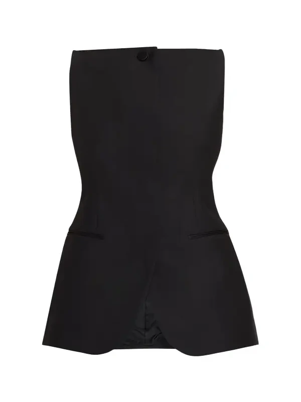 High-Neck Satin Wool Single-Breasted Vest